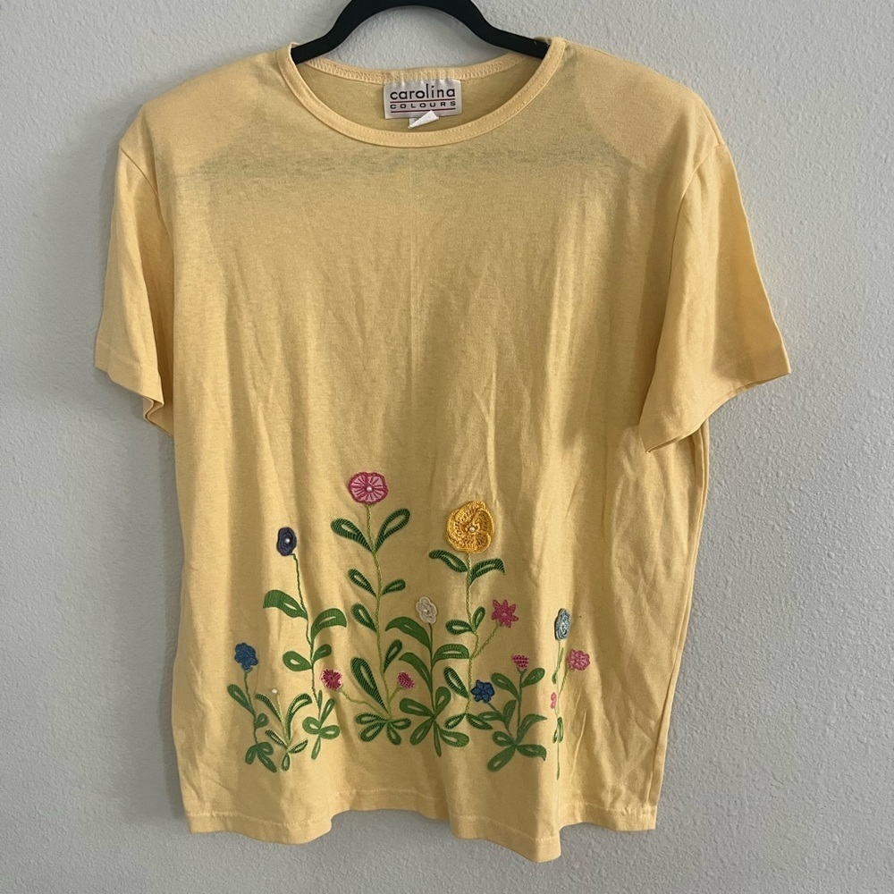 Vintage Caroline Colours For Oman Yellow Floral Embroidered Top, Size Medium
